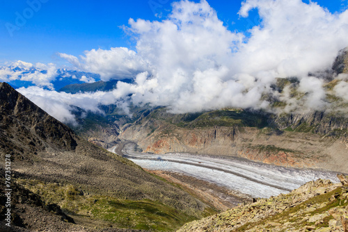 Beautiful view of the Great Aletsch Glacier in Valais canton, Switzerland. View from Eggishorn