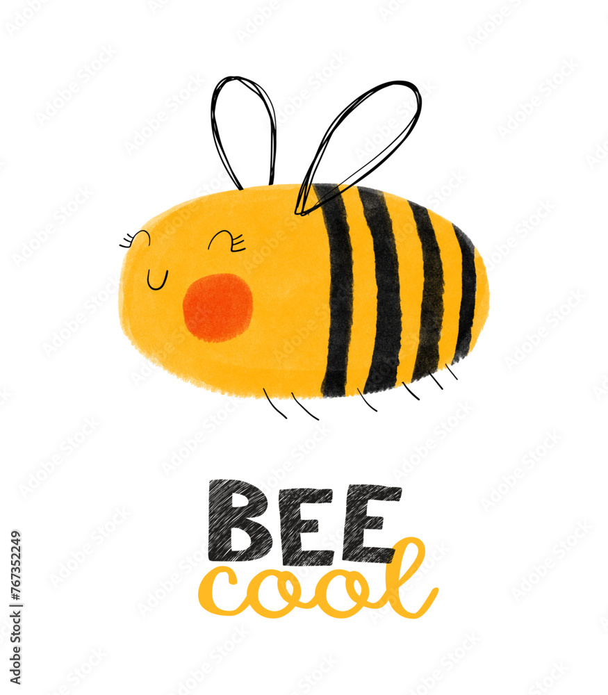 Obraz premium Cute Bee on a White Background. Handwritten 