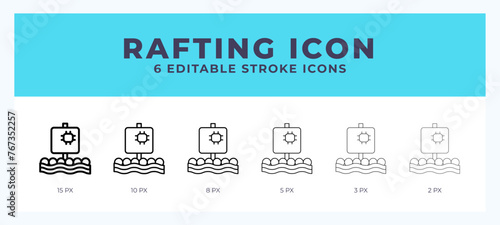 Rafting icon set with different stroke. Design elements for logo. Vector illustration.