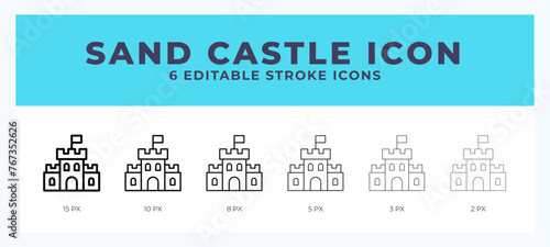 Sand castle icon with different stroke. Editable stroke. Vector illustration.