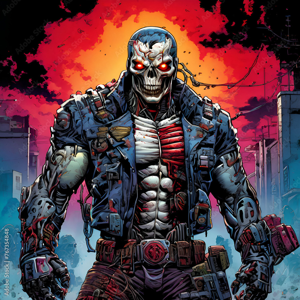 Fototapeta premium portrait of a person with a sword comic character