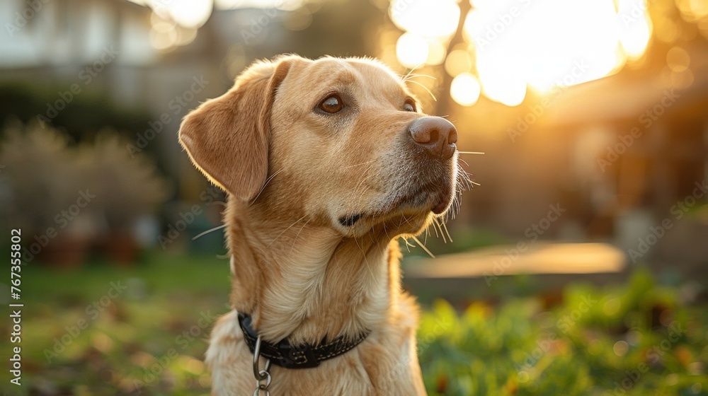 A promotional photo of a dog looking up at its handler and sitting in a concentrated position on its heels A promotional photo of a dog looking up at its handler and sitting in a concentrated position on its heels