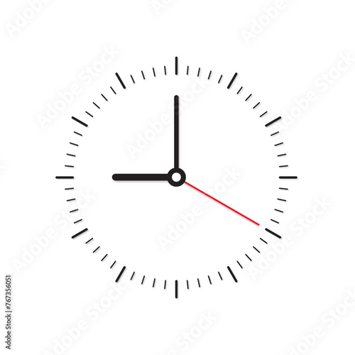 analog simple clock concept on white background. vector thin clock symbol. seconds, minutes, hours concept