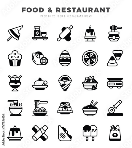 Set of Lineal Filled Food and Restaurant Icons. Lineal Filled art icon. Vector illustration