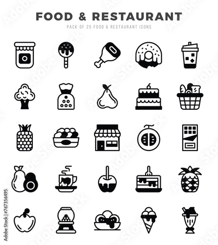 Food and Restaurant Lineal Filled icons collection. Lineal Filled icons pack. Vector illustration