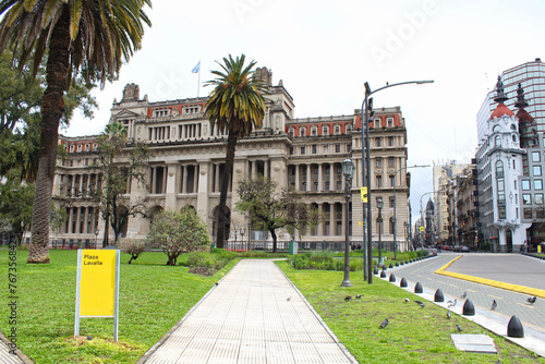 praça Lavalle, Buenos Aires, Argentina e placa amarela com o nome da praça Plaza Lavalle photo