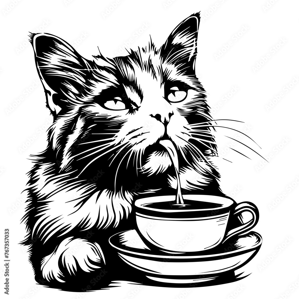 Cat with a Cup of Coffee Vector Illustration Cat with a Cup of Coffee Vector Illustration