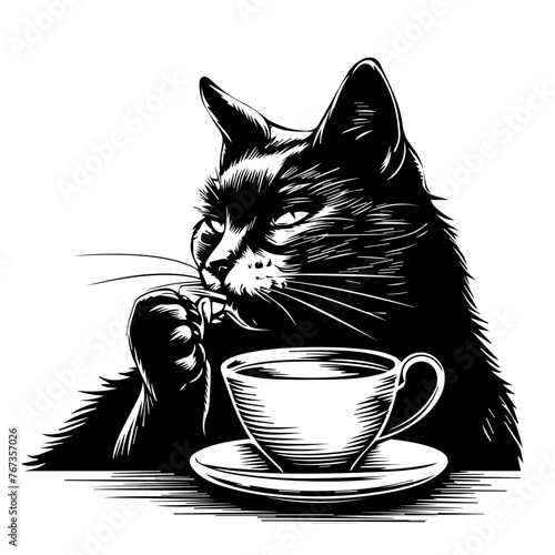 Cat with a Cup of Coffee Vector Illustration