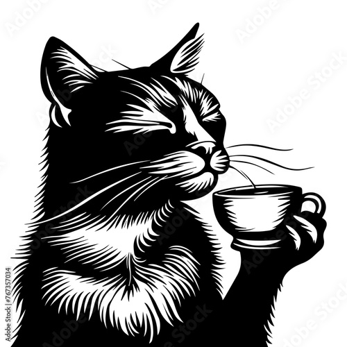 Cat with a Cup of Coffee Vector Illustration