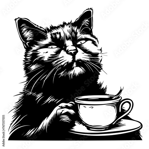 Cat with a Cup of Coffee Vector Illustration