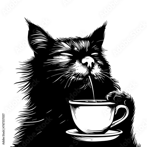 Cat with a Cup of Coffee Vector Illustration