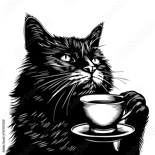 Cat with a Cup of Coffee Vector Illustration