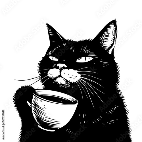 Cat with a Cup of Coffee Vector Illustration