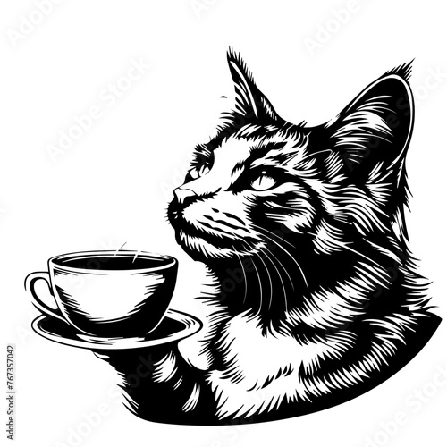 Cat with a Cup of Coffee Vector Illustration