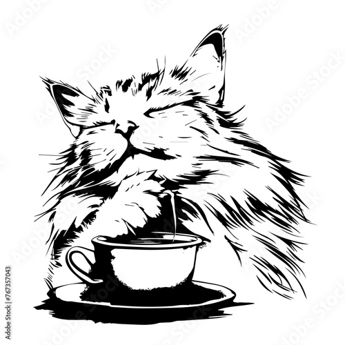 Cat with a Cup of Coffee Vector Illustration