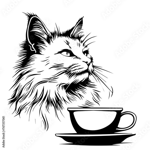 Cat with a Cup of Coffee Vector Illustration