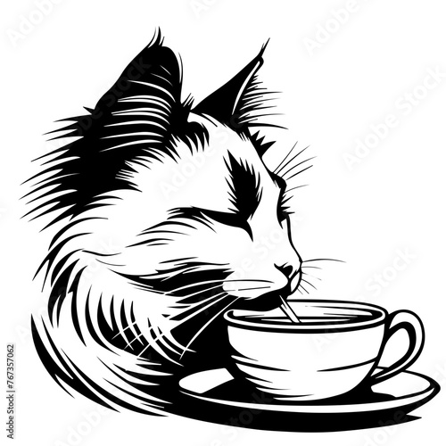 Cat with a Cup of Coffee Vector Illustration