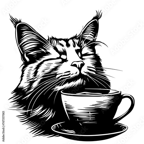 Cat with a Cup of Coffee Vector Illustration