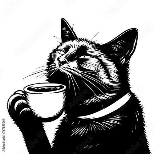 Cat with a Cup of Coffee Vector Illustration