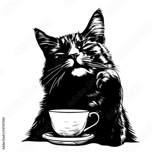 Cat with a Cup of Coffee Vector Illustration