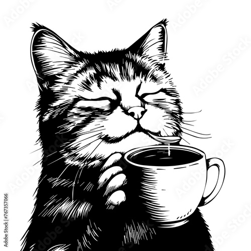 Cat with a Cup of Coffee Vector Illustration