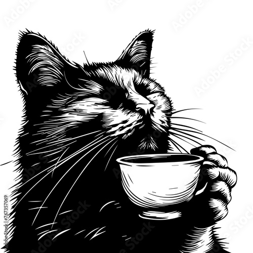 Cat with a Cup of Coffee Vector Illustration