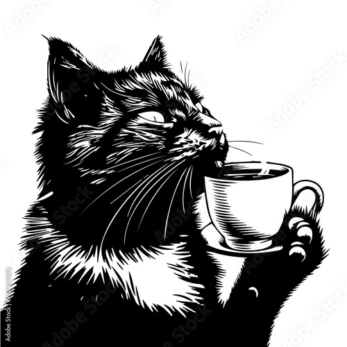 Cat with a Cup of Coffee Vector Illustration