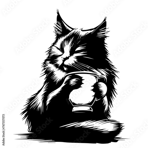 Cat with a Cup of Coffee Vector Illustration