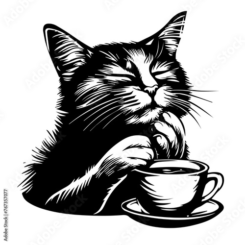 Cat with a Cup of Coffee Vector Illustration