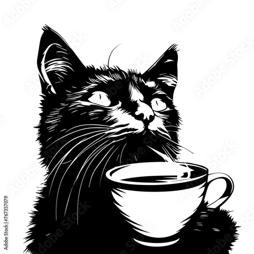 Cat with a Cup of Coffee Vector Illustration
