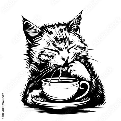 Cat with a Cup of Coffee Vector Illustration