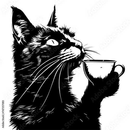 Cat with a Cup of Coffee Vector Illustration