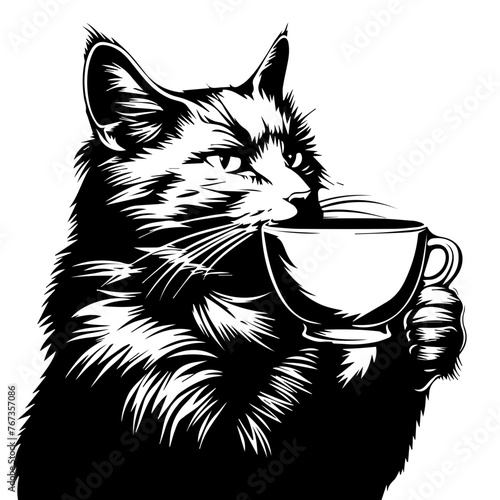 Cat with a Cup of Coffee Vector Illustration