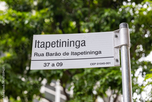 Placa da famosa rua Barão de Itapetininga em São Paulo, Brasil. photo