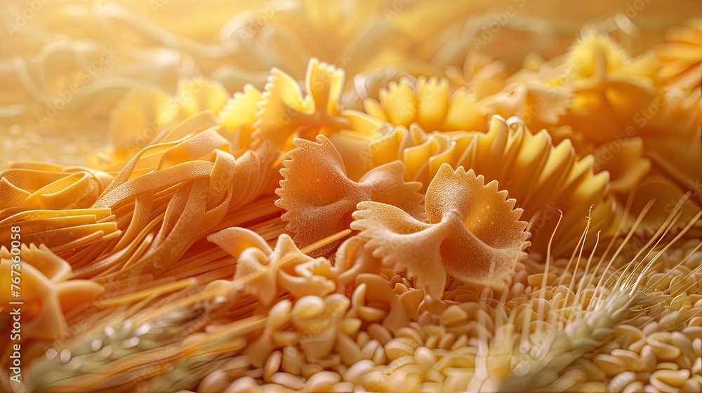 pasta and wheat in a stock photo, adopting the pictorialist approach to infuse the scene with soft-focus realism and atmospheric charm. pasta and wheat in a stock photo, adopting the pictorialist approach to infuse the scene with soft-focus realism and atmospheric charm.