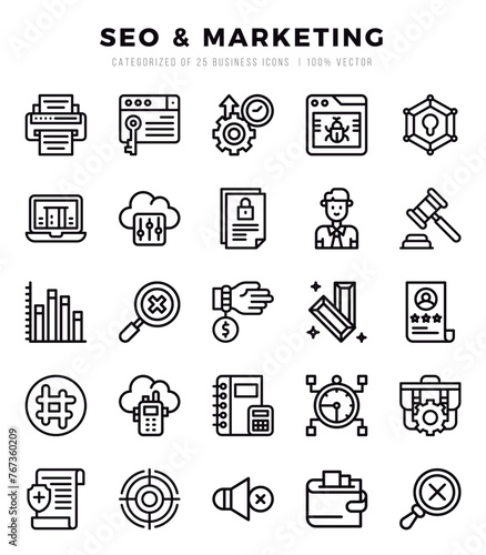 SEO & Marketing Icons bundle. Lineal style Icons. Vector illustration.