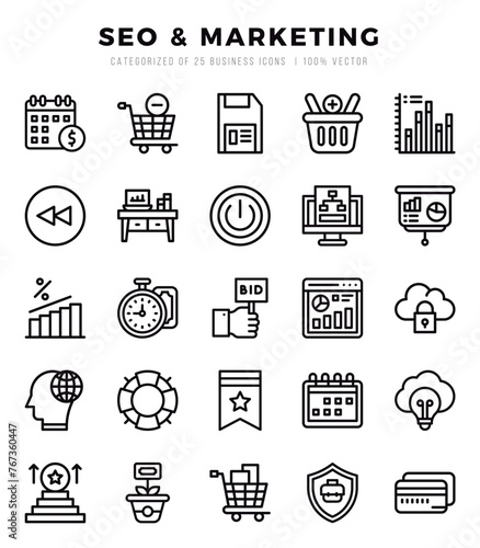 SEO & Marketing. Lineal icons Pack. vector illustration.