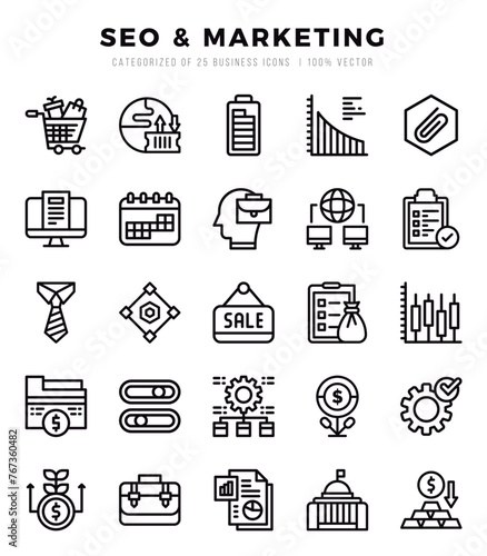 SEO & Marketing Lineal icons collection. 25 icon set in a Lineal design.