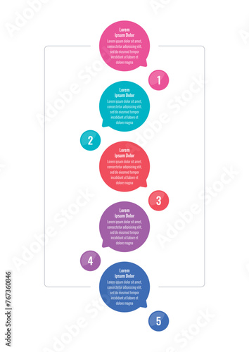 colorful speech bubbles infographic template. five step briefing template. Infographic template for industry, healthcare, business, technology, science