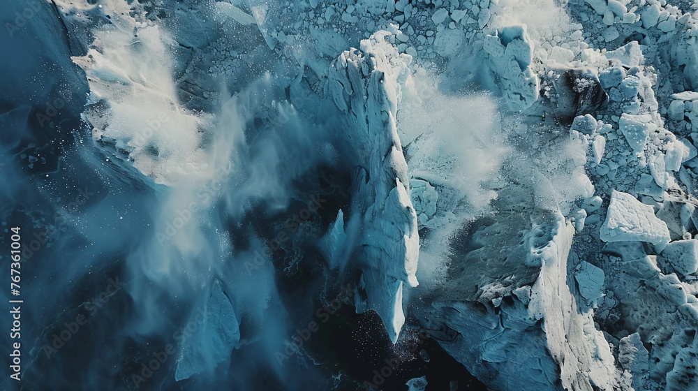 A melting glacier visualizing the impacts of global warming.