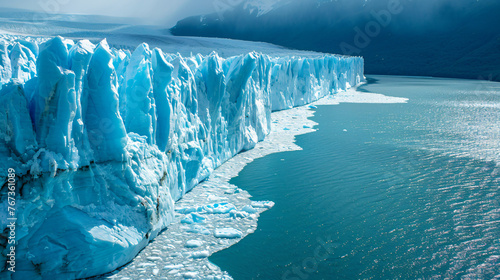 A melting glacier visualizing the impacts of global warming.