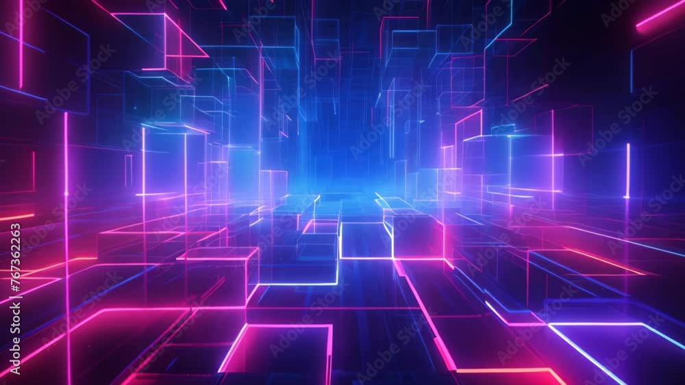 abstract background with glowing neon squares and lines. 3d rendering, 3D illustration of an abstract background with bokeh lights and mushrooms, AI Generated abstract background with glowing neon squares and lines. 3d rendering, 3D illustration of an abstract background with bokeh lights and mushrooms, AI Generated