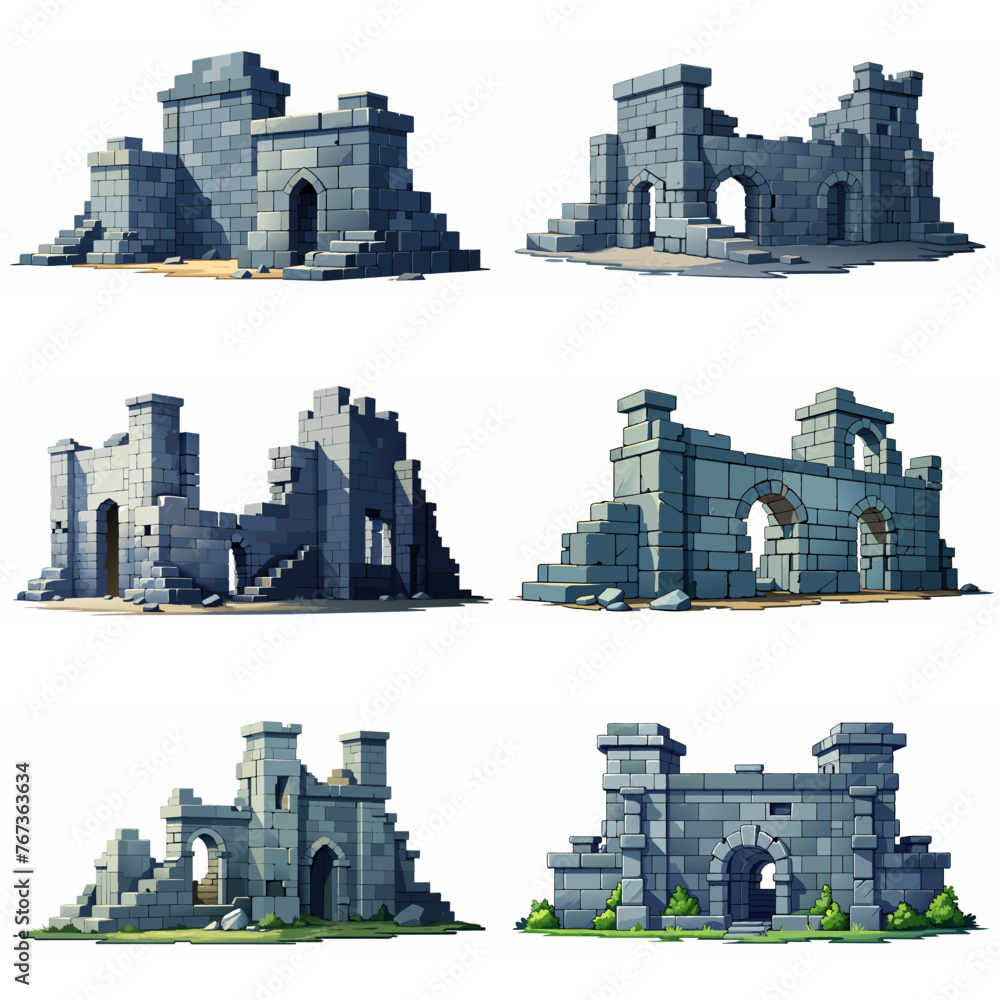 Фотография Ancient medieval stone ruins set