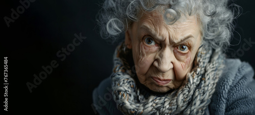 Frowning senior woman. Angry belligerent senior woman looking at the camera. portrait of a angry grandma. Senior grey-haired woman wearing casual clothes skeptic and nervous.