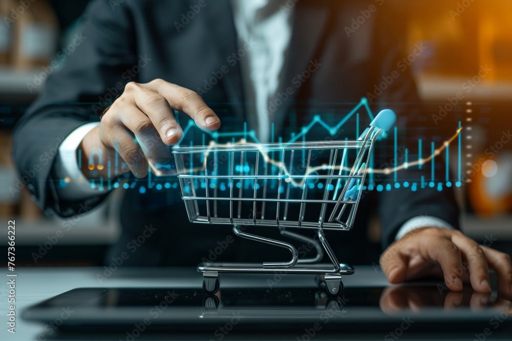 Sale growth concept. Businessman touching graph of in Sale growth concept. Businessman touching graph of in