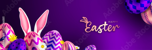Easter banner, Easter bunny card, painted eggs poster