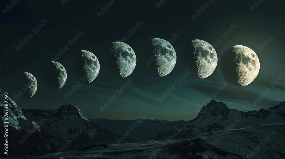 A captivating time-lapse concept of the moon's lunar cycle