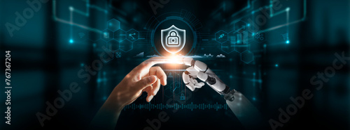 Cybersecurity: Hands of Robot and Human Touch Cybersecurity of Global Networking, Protecting Data, Preventing Cyber Threats, Securing Digital Technologies of Future.