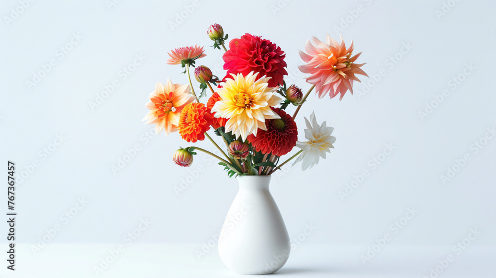 An elegant vase with fresh flowers placed against a white background.