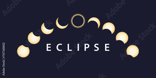 Stages of total solar eclipse. Vector illustration
